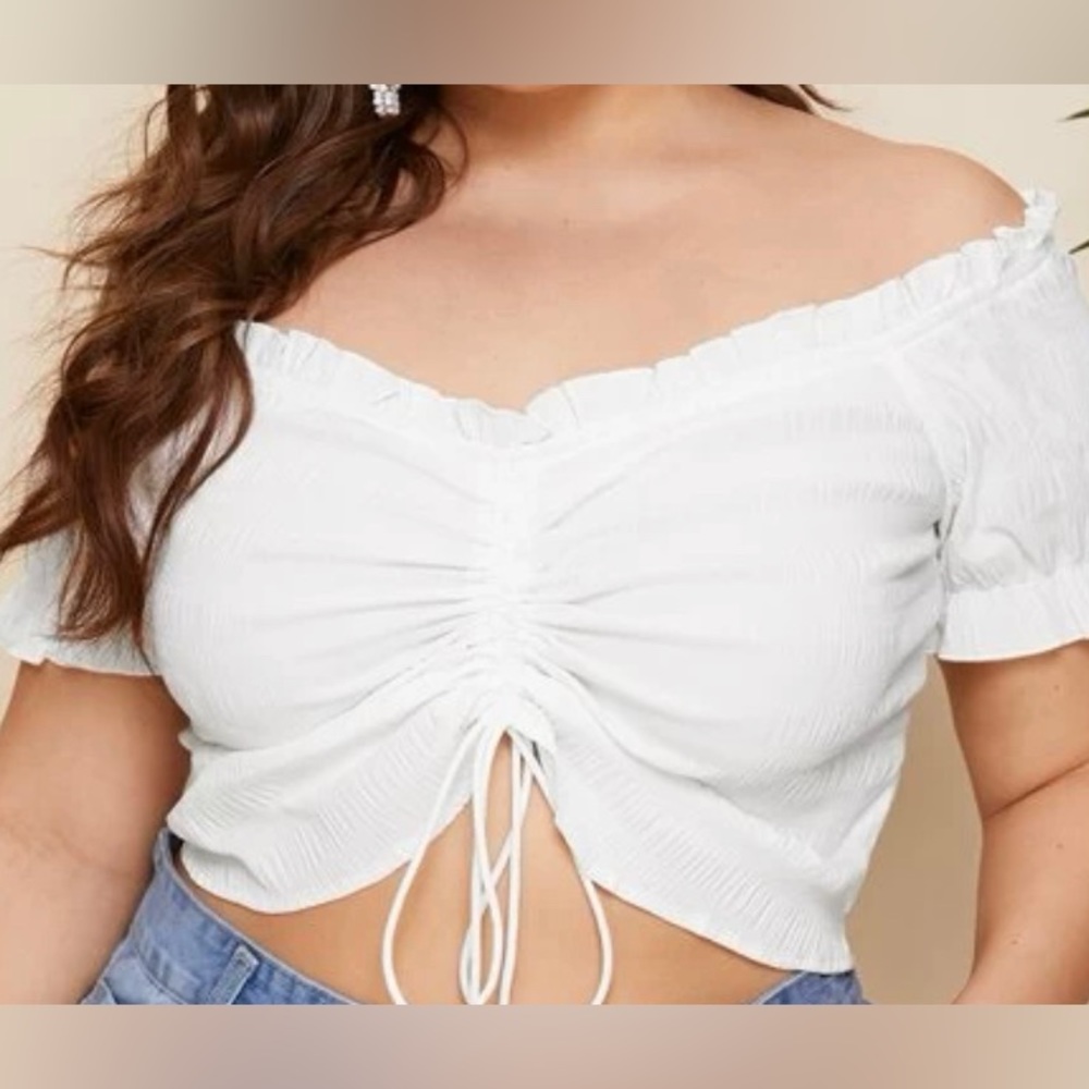 White Ruched Off-the-Shoulder Crop Top